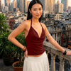 Cowl Neck Low Back Halter Top in Merlot
