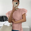 Crinkled Flutter Sleeve Peplum Top in Dusty Pink