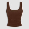 Square Neck Ruched Sleeveless Stretch Tank Top in Brown
