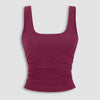 Square Neck Ruched Sleeveless Stretch Tank Top in Maroon