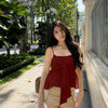 Front Knot Square Neck Cami Top in Merlot