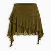 Mid Rise Glitter Ruffled Hem Layered Mini Skirt in Olive Green
