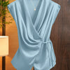 Deep V-Neck Twist Knot Asymmetrical Top in Baby Blue