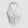 Party Halter Neck Button Front Crop Top in Off White