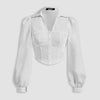 Puff Sleeve Collared Button Down Shirt in Off White