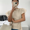 Crinkled Flutter Sleeve Peplum Top in Nude Beige