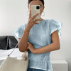 Crinkled Flutter Sleeve Peplum Top in Baby Blue