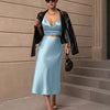 Satin Flared Midi Skirt in Baby Blue