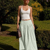 Cute High Waist A-Line Maxi Skirt in Light Green