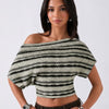 Off Shoulder Striped Knit Crop Top in Sage Green