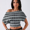 Off Shoulder Striped Knit Crop Top in Sky Blue