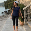 Textured Adjustable Back Fitted Top in Navy Blue