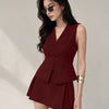 Chic Sleeveless Waist coat and Structured Mini Two Piece Set in Maroon