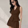 Chic Sleeveless Waist coat and Structured Mini Two Piece Set in Brown