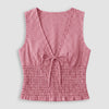 Checkered Smocked Waist V Neck Sleeveless Top