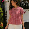 Gingham Double Button Puff Sleeve Top in Scarlet Red