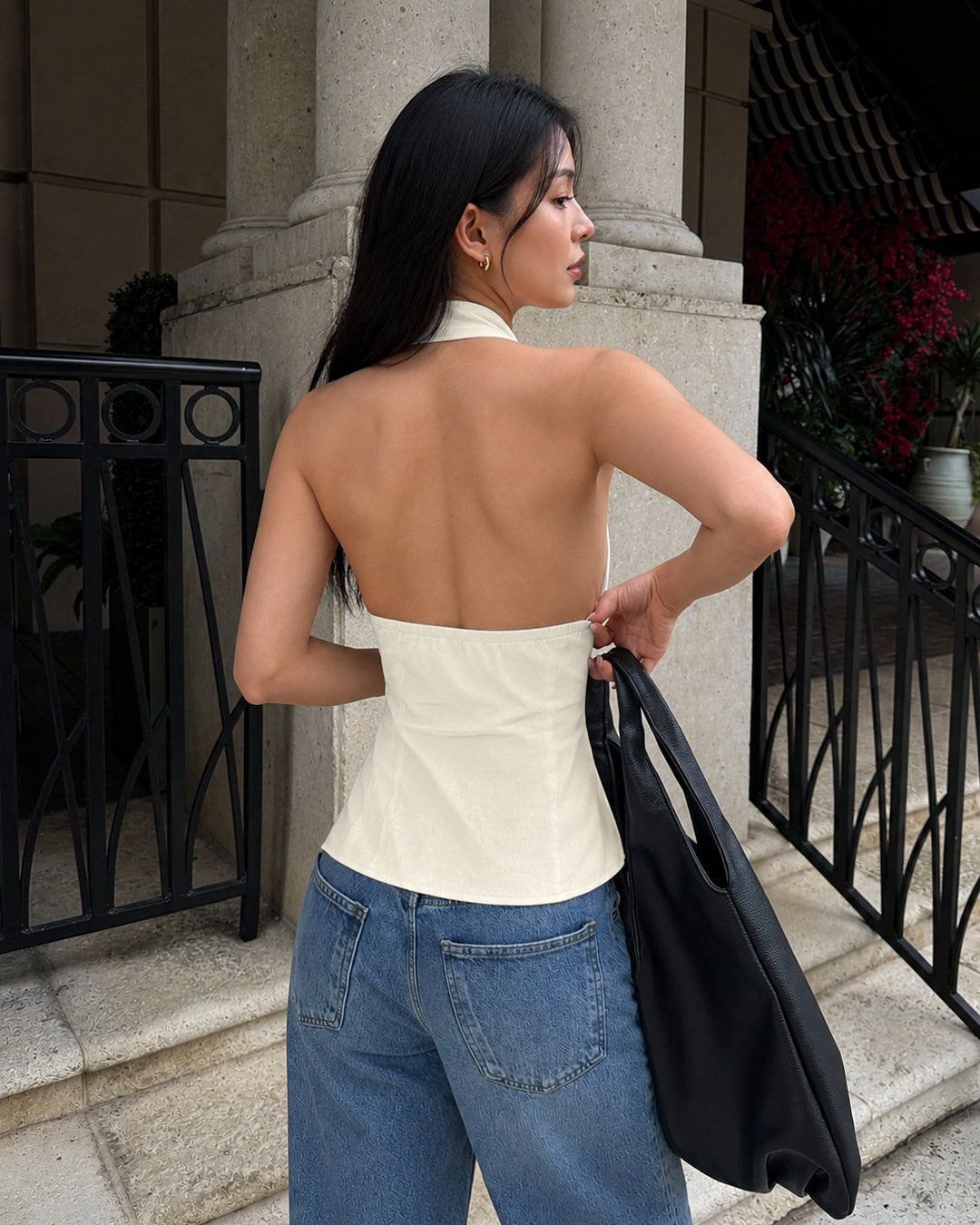 Halter Neck Keyhole Tie-Up Top In White- Littlebox India