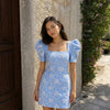 Asymmetric Spaghetti Strap Ruched Draped Mini Dress in Baby Blue
