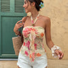 Beaded Neck Sheer Floral Top