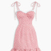 Tie Shoulder Ruffle Hem Gingham Mini Dress in Pink