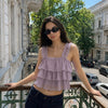 Tiered Ruffle Square Neck Sleeveless Crop Top in Lilac