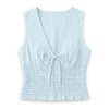 Checkered Smocked Waist V Neck Sleeveless Top in Blue