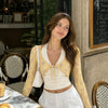 Halter Neck Straight Hem Full Sleeve 2-In-1 Crop Top in Yellow