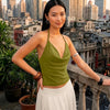 Cowl Neck Low Back Halter Top in Green