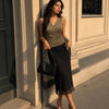 Wrap Tie Side Sleeveless Top in Mocha Brown