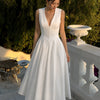 Sleeveless V Neck Satin Midi Dress in Classic White