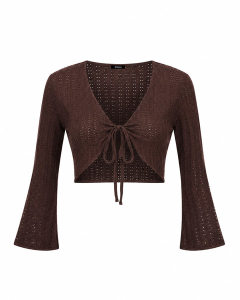 Tie Front V Neck Crop Top in Cocoa Brown