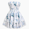 Strapless Floral Fit and Flare Mini Dress in Classic White