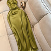 Halter Neck Satin Maxi Dress in Dark Citron