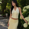 Minimal Halter Neck Ruched Sleeveless Fitted Top in Cream