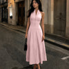 Halter Neck Button Detail Maxi Dress in Baby Pink