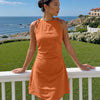 Boat Neck Tie Shoulder Mini Dress in Rust Orange