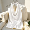 Satin Halter Neck Backless Tank Top in Classic White
