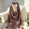 Satin Halter Neck Backless Tank Top in Lilac