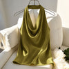 Satin Halter Neck Backless Tank Top in Sage Green