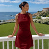 Boat Neck Tie Shoulder Mini Dress in Burgundy