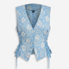 V Neck Floral Jacquard Top in Baby Blue and Classic White