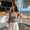 Textured Stripe Halter Crop Top in Sage Green