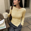 Cut Out Neck Asymmetrical Hem Full Sleeve Top in Vanilla