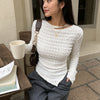 Cut Out Neck Asymmetrical Hem Full Sleeve Top in Classic White