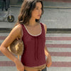 Lace Trim Bow Front Sleeveless Top in Merlot