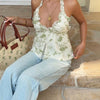 Chic Halter Frill Sleeveless Top in Cream & Sage Green
