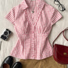 Ruffle Trim Collar Neck Shirt Top in Powder Pink