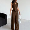 Solid Wide Leg Sleeveless Jumpsuit in Cocoa Brown