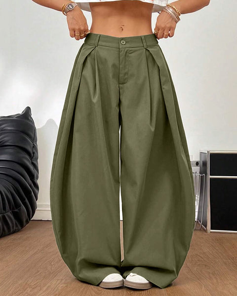 High Waist Pleated Wide Leg Trousers in Sage Green