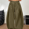 High Waist Pleated Wide Leg Trousers in Olive Green